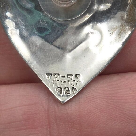 Sterling Silver Heart Earrings Mexico Blue Stone Accent Pierced New Backs - Picture 5 of 6